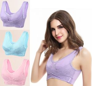 Front Cross Side Buckle Underwear Gathered Lace No Steel Ring Sports Bra Running Yoga Shockproof Vest Women (Option: B-4XL-3pcs)