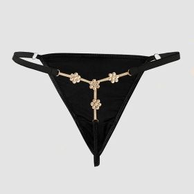 Women's Diamond Embellished Floral Sexy Rhinestone Thong (Color: Gold)