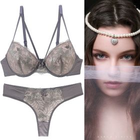 Push Up Underwear For Women Lace Bra Set (Option: Gray-70B)