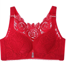 New Rose Thin Bra Push-up Adjustment Underwear Big Chest Buckle Beautiful Back Plus Size Bra (Option: Red-95AB)