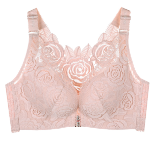 New Rose Thin Bra Push-up Adjustment Underwear Big Chest Buckle Beautiful Back Plus Size Bra (Option: Pink-90AB)