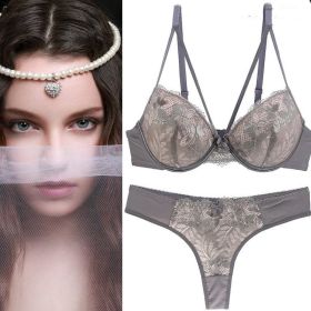 Women's Sexy Lingerie Lace Bra Set Lady Bra Underwear (Option: Gray-80B)