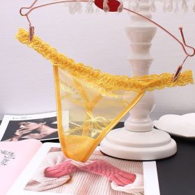 Women's Thong Transparent Seamless Seductive Lace Pure Color (Option: Yellow-One size)