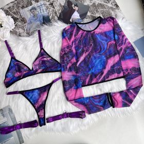 Women's Tie-dye Underwear 4-piece Set (Option: Tie Dyed Purple-S)