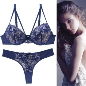 Push Up Underwear For Women Lace Bra Set (Option: Blue-70B)