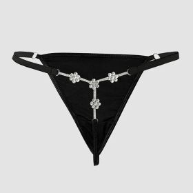 Women's Diamond Embellished Floral Sexy Rhinestone Thong (Color: Silver)