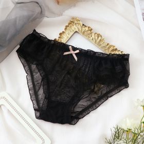 Mid Waist Japanese Sweet Mesh Black Underwear (Option: Black-XL)