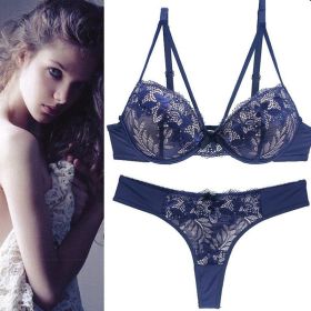 Women's Sexy Lingerie Lace Bra Set Lady Bra Underwear (Option: Blue-85C)