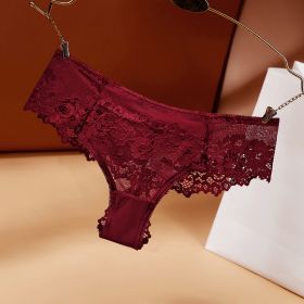 Lace Ladies Thong Transparent Hollow Out (Option: Claret-S)