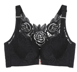 New Rose Thin Bra Push-up Adjustment Underwear Big Chest Buckle Beautiful Back Plus Size Bra (Option: Black-70AB)