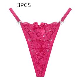 Women's Thong Lace Hollowed Out Mesh Gauze Panties Women's Traceless Panties (Option: Rose Red-XS-3PCS)