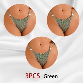 Women's Thong Lace Hollowed Out Mesh Gauze Panties Women's Traceless Panties (Option: Green-L-3PCS)