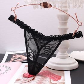 Women's Thong Transparent Seamless Seductive Lace Pure Color (Option: Black-One size)