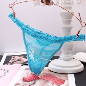 Women's Thong Transparent Seamless Seductive Lace Pure Color (Option: Blue-One size)