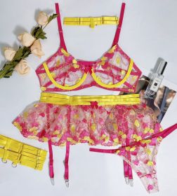 Ruffled Love Embroidered Mesh See-through Sexy Lingerie (Option: Yellow-S)