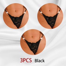 Women's Thong Lace Hollowed Out Mesh Gauze Panties Women's Traceless Panties (Option: Black-L-3PCS)