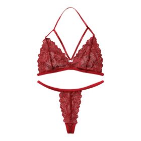 European And American Style Ultra-thin Lingerie Set (Option: 8026 Purplish Red-S)