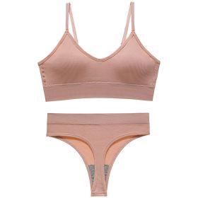 Women's Fashion Simple Wireless Spaghetti Strap Bra Shorts Suit (Option: Pink-L)