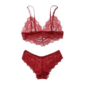 European And American Style Ultra-thin Lingerie Set (Option: 8028 Wine Red-S)