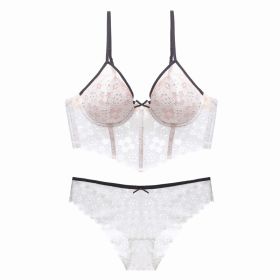 Women's Underwear Small Chest Push-up Thin Summer (Option: White With Briefs-S)