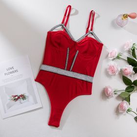 Slim-fit Push-up Chest-wrapped Jumpsuit (Option: Red-S)