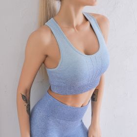 Gradient Sports Bra Female Hanging Dyed Seamless Yoga Sports Underwear With Chest Pad Shark Bra New (Option: Blue-S)