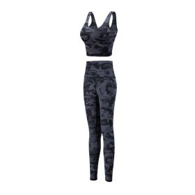 Vest Sports Bra Printed Yoga Suit (Option: Black Gray Camouflage Suit-S)