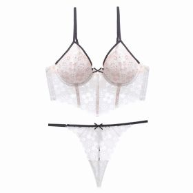 Women's Underwear Small Chest Push-up Thin Summer (Option: White With T Shaped Panties-M)