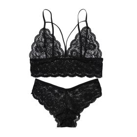 European And American Style Ultra-thin Lingerie Set (Option: 8027 Black-S)