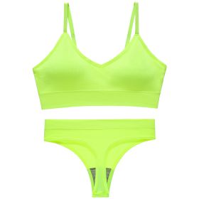 Women's Fashion Simple Wireless Spaghetti Strap Bra Shorts Suit (Option: Fluorescent Green-L)