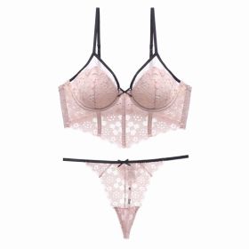 Women's Underwear Small Chest Push-up Thin Summer (Option: Pink With T Shaped Panties-S)