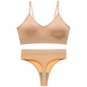 Women's Fashion Simple Wireless Spaghetti Strap Bra Shorts Suit (Option: Skin color-L)