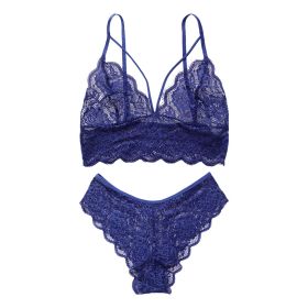 European And American Style Ultra-thin Lingerie Set (Option: 8027 Dark Blue-S)