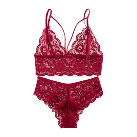 European And American Style Ultra-thin Lingerie Set (Option: 8027 Purplish Red-S)