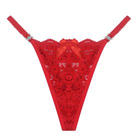 Women's Thong Lace Hollowed Out Mesh Gauze Panties Women's Traceless Panties (Option: Red-L-1PCS)