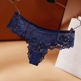 Lace Ladies Thong Transparent Hollow Out (Option: Navy blue-S)