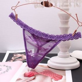 Women's Thong Transparent Seamless Seductive Lace Pure Color (Option: Purple-One size)