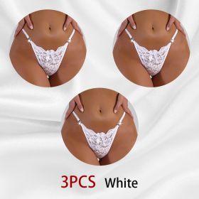 Women's Thong Lace Hollowed Out Mesh Gauze Panties Women's Traceless Panties (Option: White-XS-3PCS)