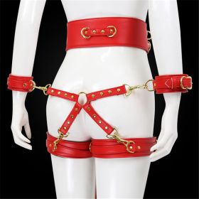 Leather Handcuffs Leg Cuffs With Waist Restraint Belt Toys (Option: 13Style)