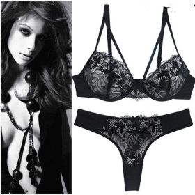 Women's Sexy Lingerie Lace Bra Set Lady Bra Underwear (Option: Black-85B)