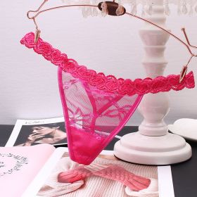 Women's Thong Transparent Seamless Seductive Lace Pure Color (Option: Rose Red-One size)