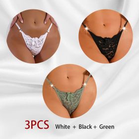 Women's Thong Lace Hollowed Out Mesh Gauze Panties Women's Traceless Panties (Option: White black green-XS-3PCS)