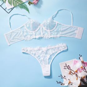 Eyelash Little Flower Lace Underwear Bra Set (Option: White-S)