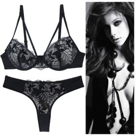 Push Up Underwear For Women Lace Bra Set (Option: Black-70B)