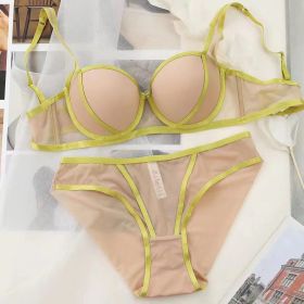 Contrast Color Lace-up Adjustable Underwear Set (Option: Yellow-80D)