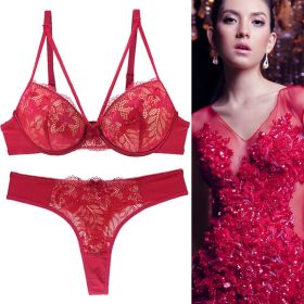 Push Up Underwear For Women Lace Bra Set (Option: Wine Red-70C)