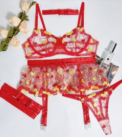 Ruffled Love Embroidered Mesh See-through Sexy Lingerie (Option: Red-M)