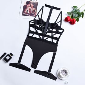 Complex Craft Lace Up Cross Lingerie Corset Backless Bodysuit (Option: Black-L)