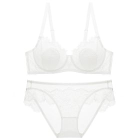 Lace Thin Transparent Bra Women's Underwear Plus Size Suit (Option: White-70D)