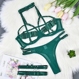 European And American Milk Silk Sexy Thin Underwear Suit (Option: Dark Green-S)